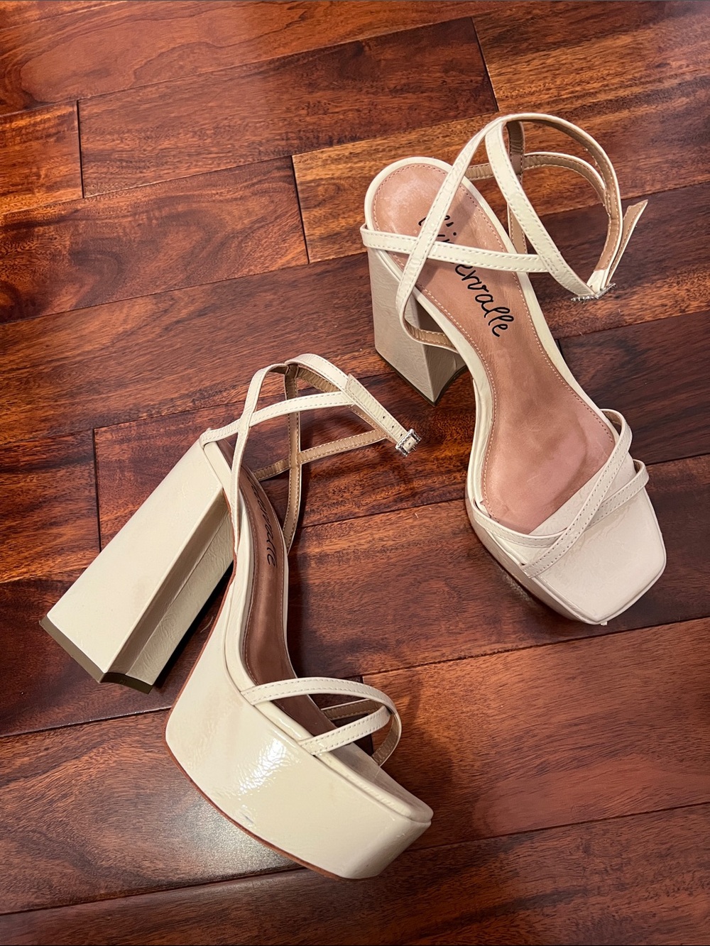 L'INTERVALLE Cream Patent Platform Block Heel Sandals